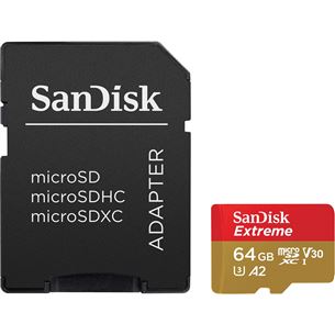 MicroSDXC mälukaart SanDisk Extreme + adapter Rescue Pro Deluxe (64 GB)
