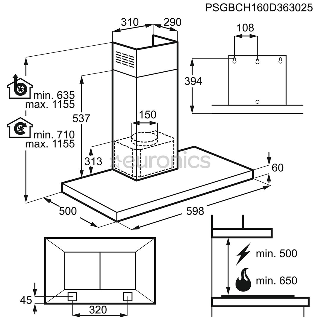 AEG, 779 m³/h, width 59.8 cm, inox - Cooker Hood