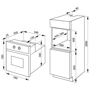 Hansa, 65 L, pyrolitic cleaning, black/inox - Built-in oven