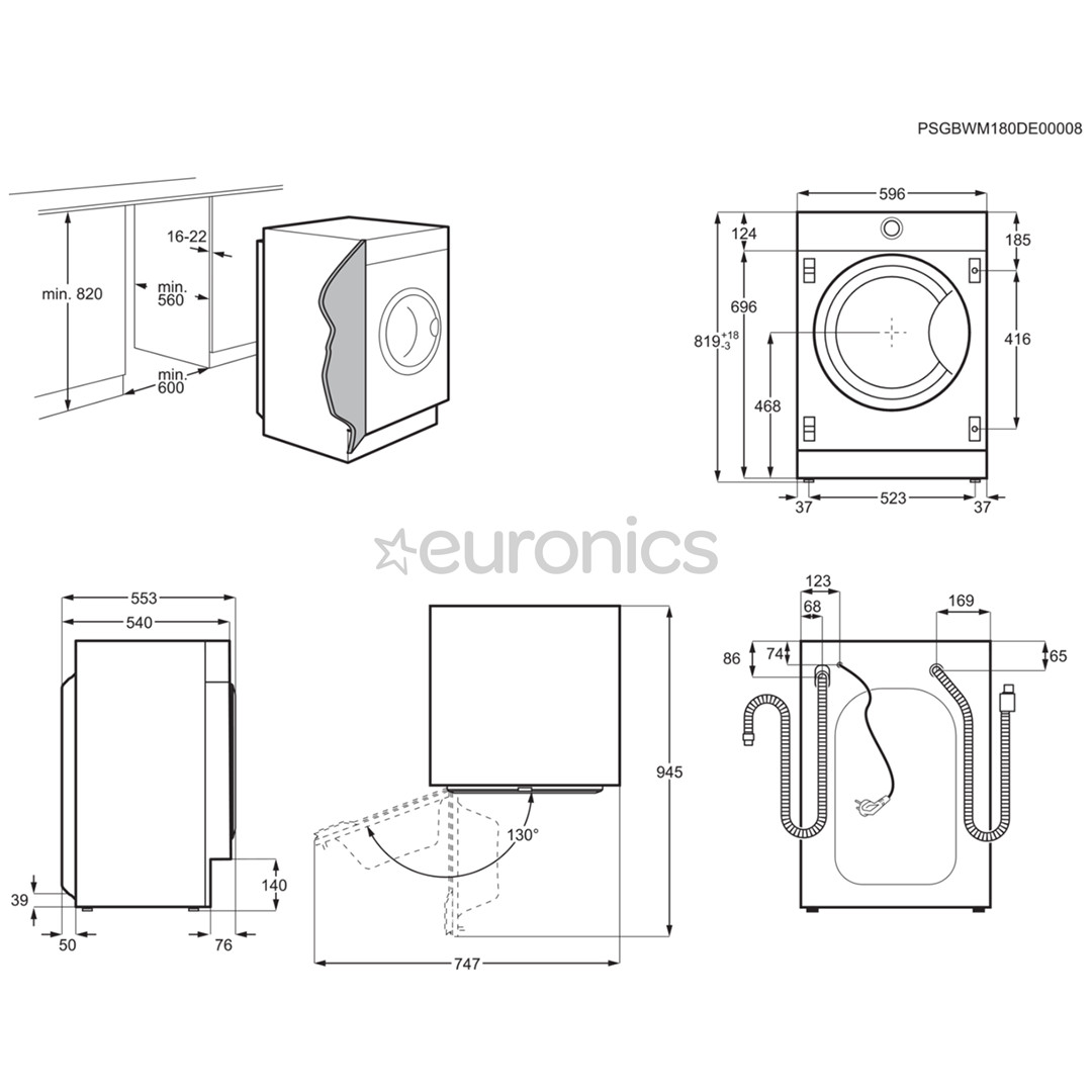 Electrolux, 8 kg / 4 kg, depth 54 cm, 1600 rpm - Built-in Washer-Dryer Combo
