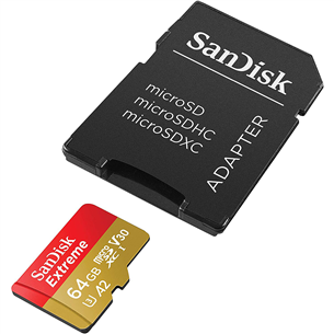 MicroSDXC mälukaart SanDisk Extreme + adapter Rescue Pro Deluxe (64 GB)