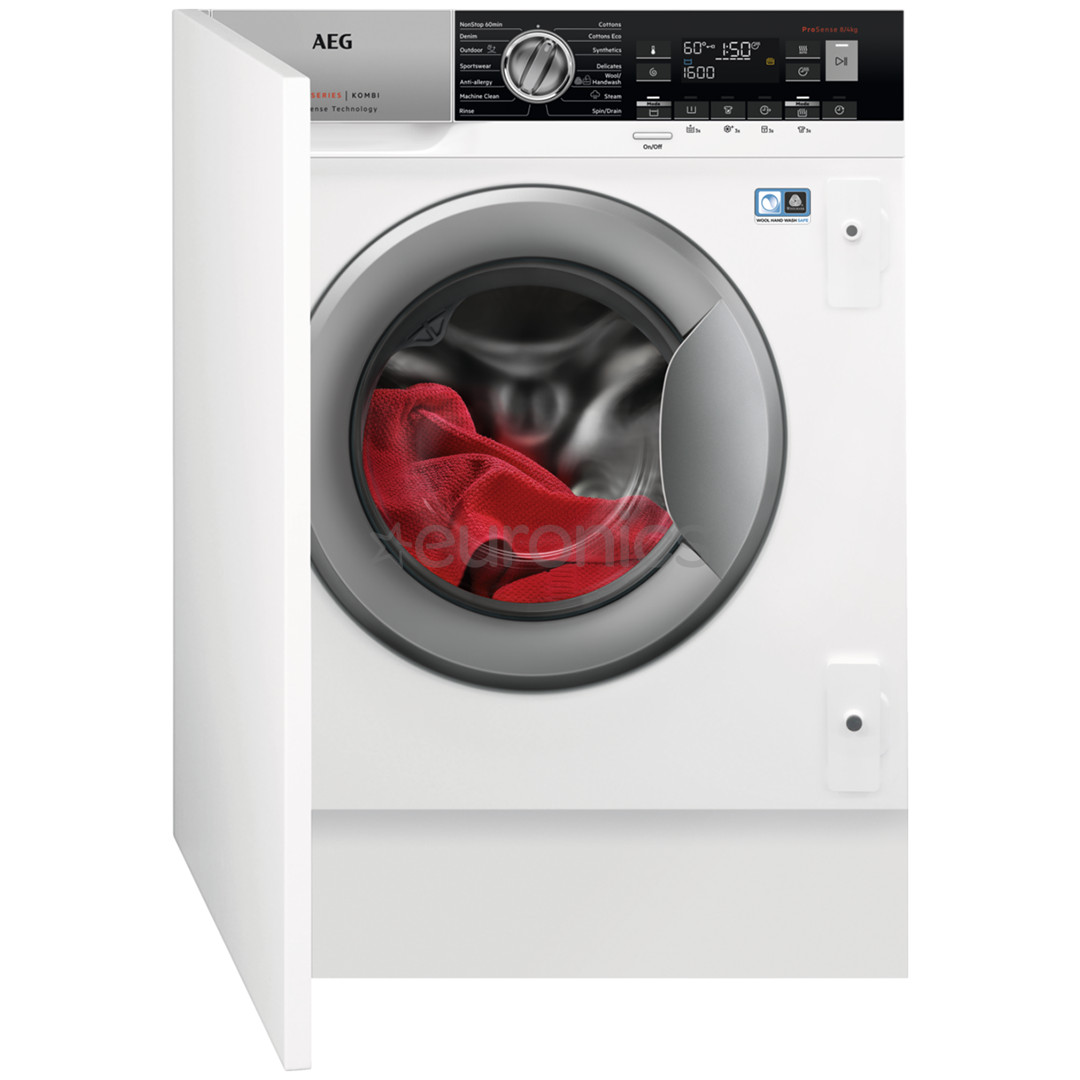 AEG, 8 kg / 4 kg, sügavus 54 cm, 1600 p/min - Integreeritav kuivatiga pesumasin