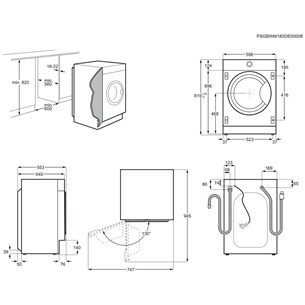 AEG, 8 kg / 4 kg, sügavus 54 cm, 1600 p/min - Integreeritav kuivatiga pesumasin