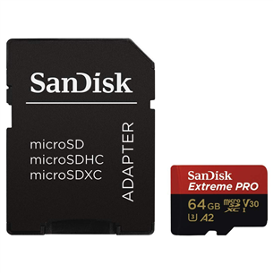 MicroSDXC memory card SanDisk Extreme PRO + adapter (64 GB) SDSQXCY-064G-GN6MA
