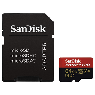 Карта памяти MicroSDXC SanDisk Extreme PRO + адаптер (64 ГБ)