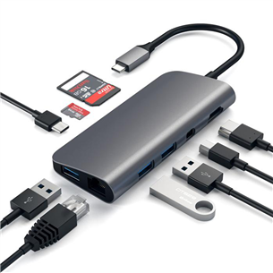 Satechi, 4K HDMI/Mini DP Gigabit Ethernet, USB-C hub, silver - Adapter