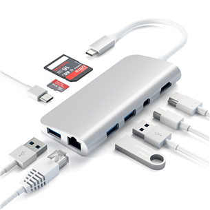 Satechi, 4K HDMI/Mini DP Gigabit Ethernet, USB-C, серебристый - Хаб