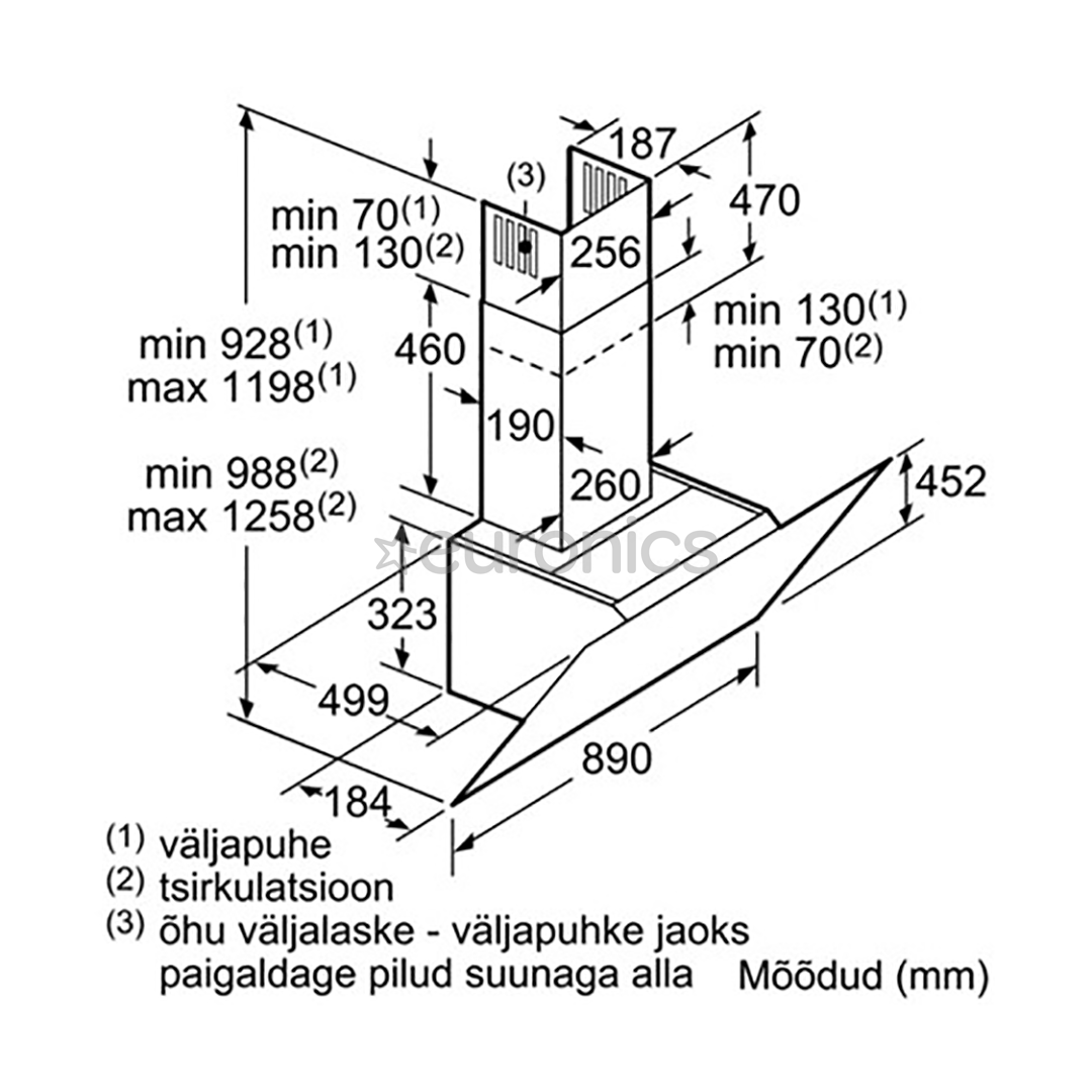 Bosch, 730 m³/h, laius 90 cm, must - Õhupuhasti