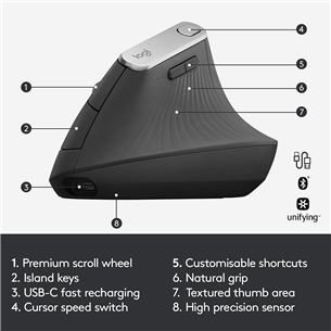 Logitech MX Vertical Advanced Ergonomic, must - Juhtmevaba laserhiir