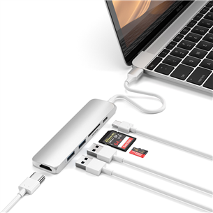 Satechi, USB-C Multi-port 4K + SD-считыватель, серебристый -  Хаб