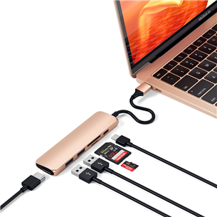 Satechi, USB C hub Multi-port 4K + SD-reader, gold - Adapter