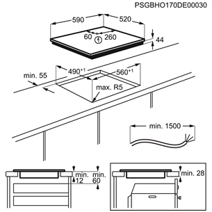 Electrolux 300, laius 59 cm, raamita, must - Integreeritav induktsioonpliidiplaat