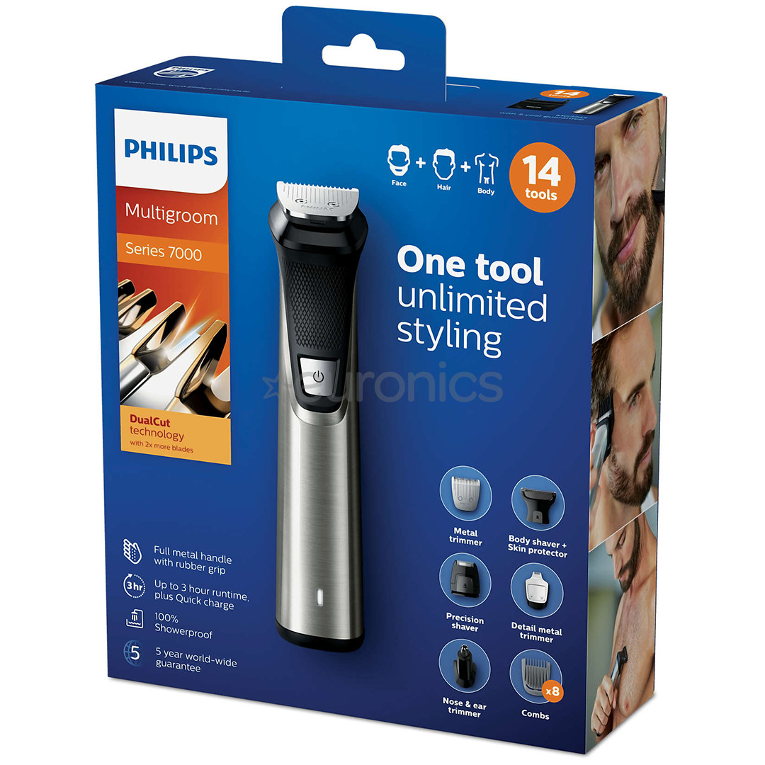 Philips Multigroom 7000 Series, 14 в 1, серебристый/черный  - Мультитриммер