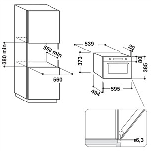 Whirlpool, 31 л, 1000 Вт, белый - Интегрируемая микроволновая печь с грилем