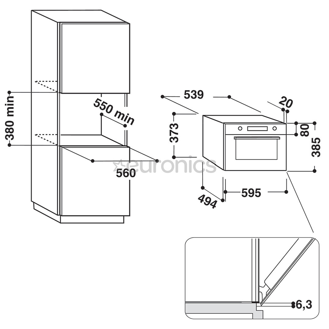 Whirlpool, 31 л, 1000 Вт, белый - Интегрируемая микроволновая печь с грилем