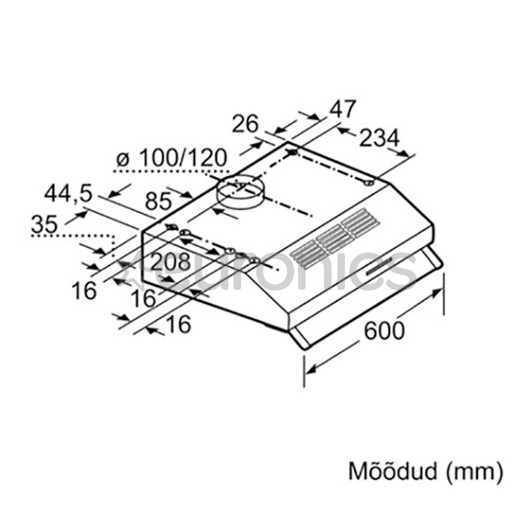 Bosch, 350 m³/h, laius 60 cm, valge - Õhupuhasti