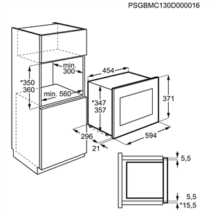 AEG, 17 L, 800 W, must/roostevaba teras - Integreeritav mikrolaineahi