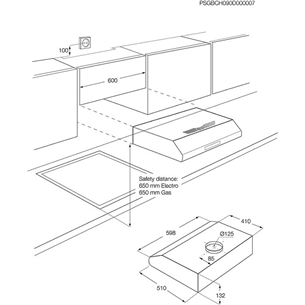 Electrolux, 208 m³/h, width 59.8 cm, inox - Cooker Hood