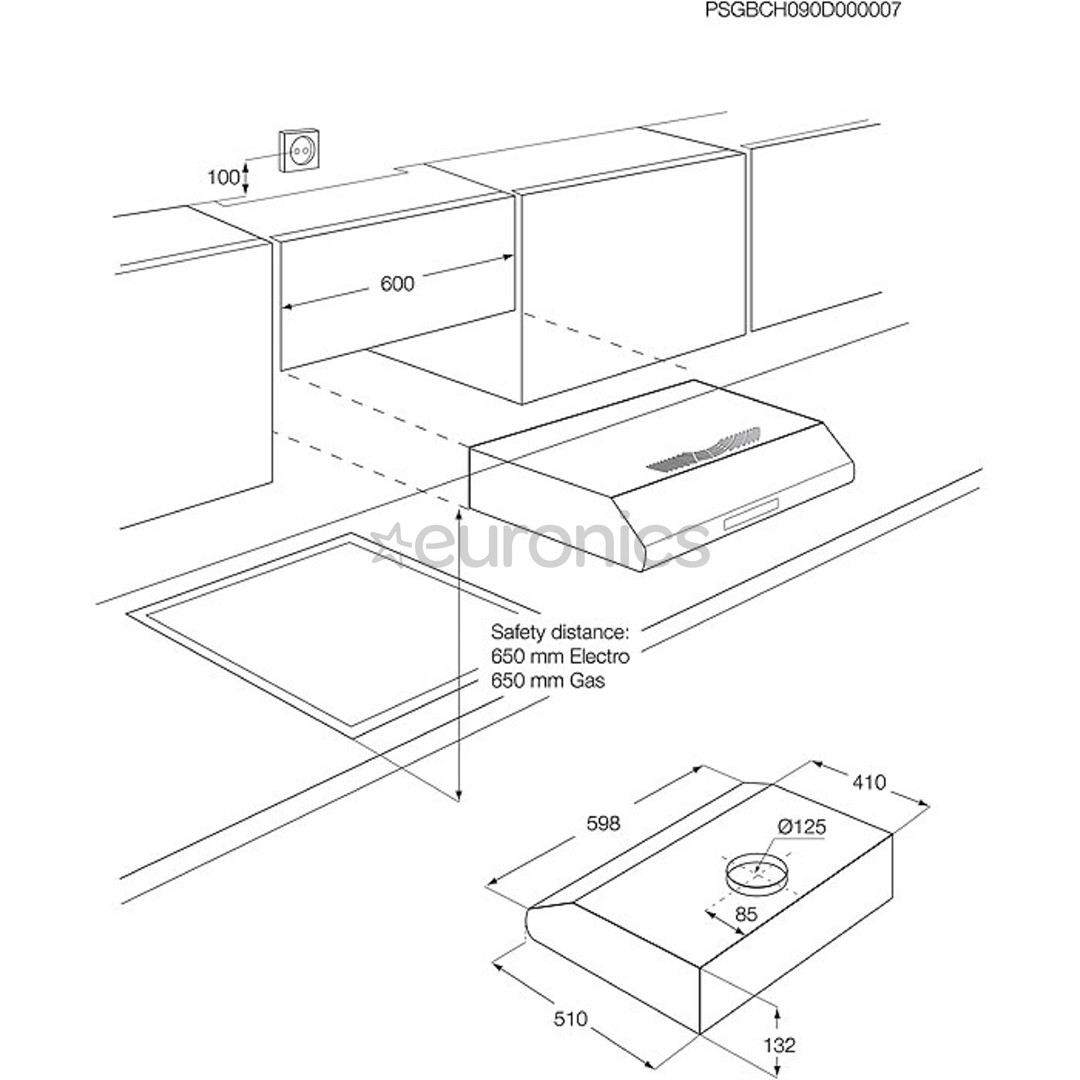 Electrolux, 208 m³/h, laius 59,8 cm, roostevaba teras - Õhupuhasti