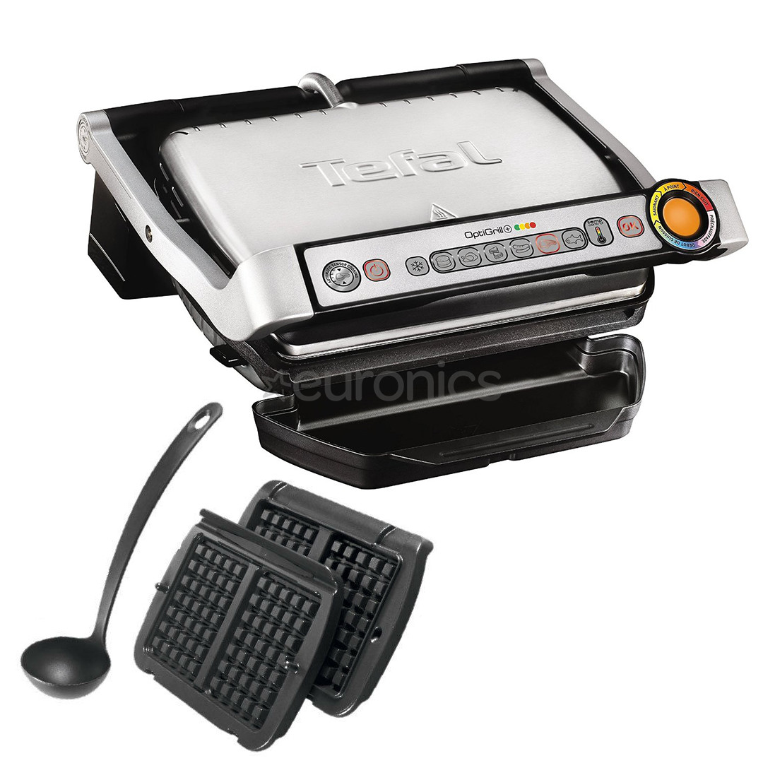 Tefal Optigrill+ with waffle plates, 2000 W, black/inox - Table grill