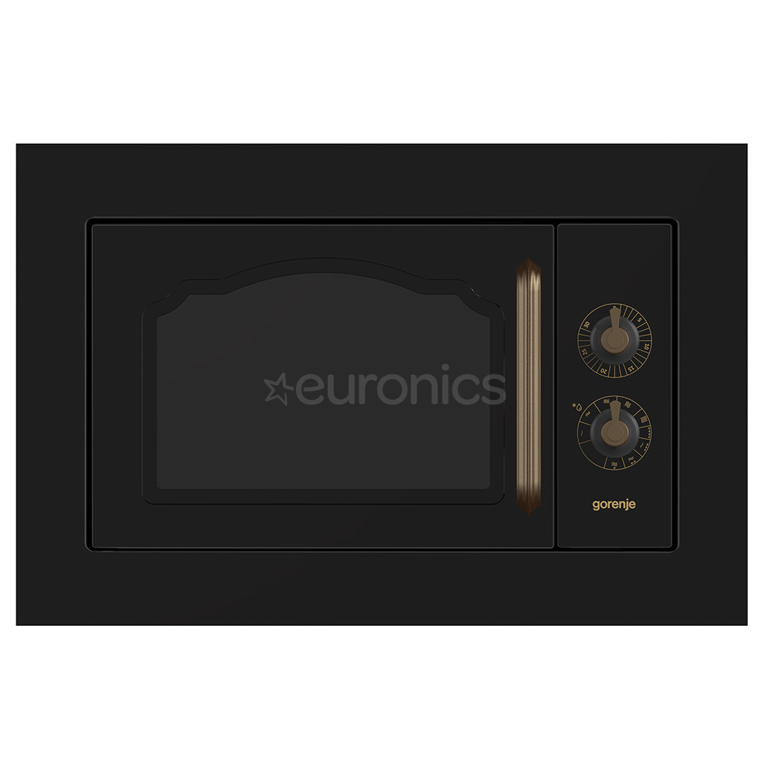 Gorenje, 23 л, 800 Вт, черный/медный - Интегрируемая микроволновая печь в стиле ретро с грилем