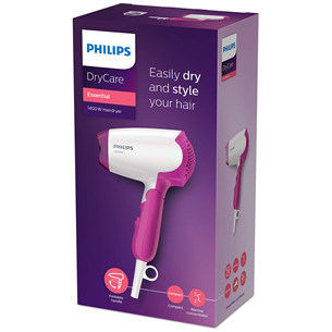 Philips DryCare Essential, 1400 W, white/pink - Hair dryer