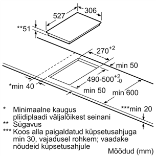 Bosch seeria 6, laius 30,6 cm, terasraamiga, must - Integreeritav induktsioonpliidiplaat