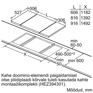 Bosch seeria 6 Domino, laius 30,6 cm, terasraamiga, must - Integreeritav induktsioonpliidiplaat