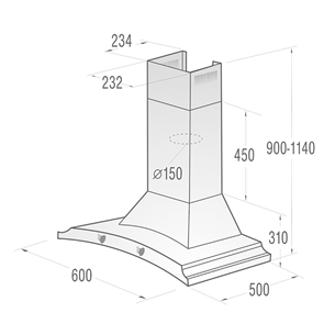 Gorenje, 621 m³/h, laius 60 cm, must - Õhupuhasti