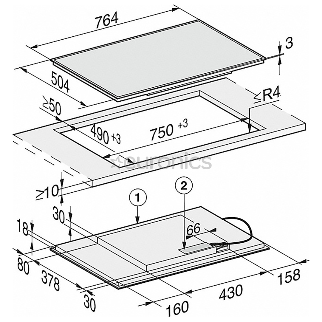 Miele, laius 76,4 cm, terasraamiga, must - Integreeritav induktsioonpliidiplaat