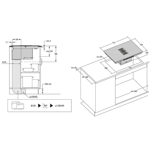 Cata, width 77 cm, frameless, black - Built-in Induction Hob with Cooker Hood