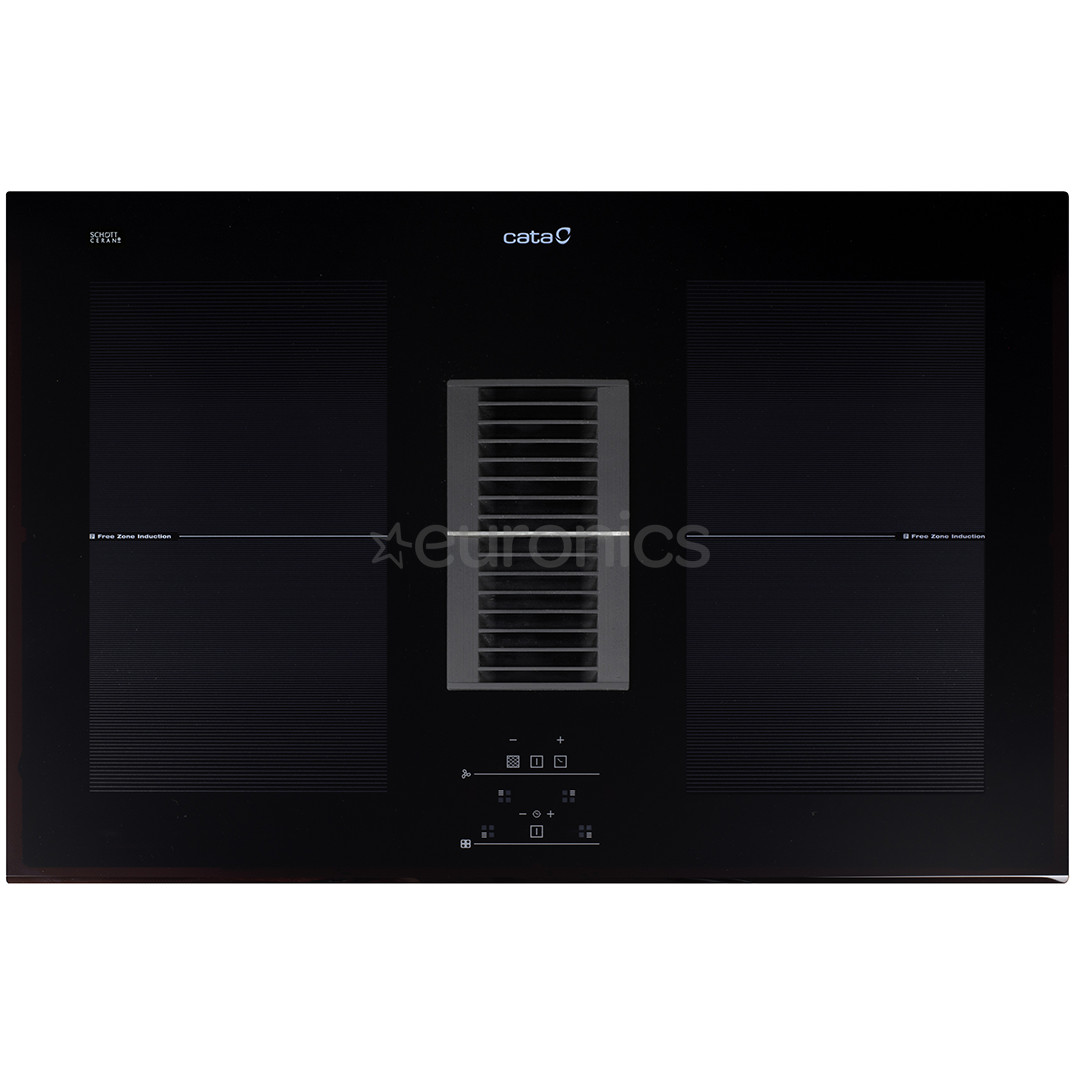 Cata, width 77 cm, frameless, black - Built-in Induction Hob with Cooker Hood