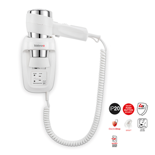 Wall-mounted hair dryer Valera Action PROTECT 1600 Shaver 542.06/044.06WHITE