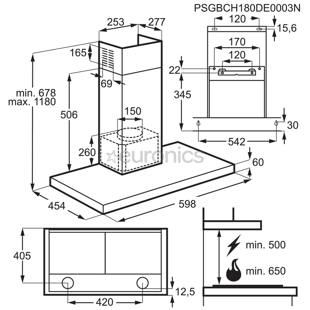 Electrolux, 720 m³/h, width 60 cm, black/inox - Cooker Hood