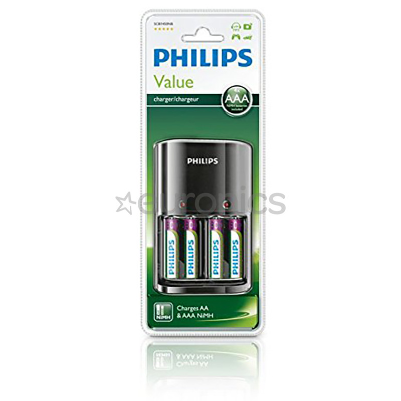 Philips, 4 x AAA, 800 мАч - Зарядное устройство + батарейки