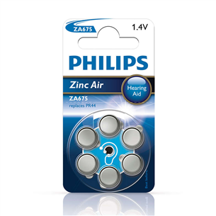 6 x Patarei Philips ZA675 1.4 V Zinc Air (PR44) ZA675B6A/00