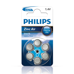 6 x Patarei Philips ZA675 1.4 V Zinc Air (PR44)