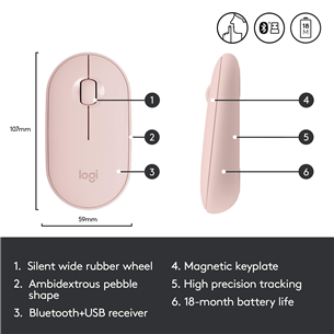 Logitech Pebble M350, roosa - Juhtmevaba optiline hiir