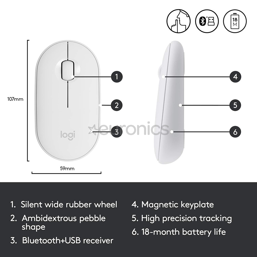 Logitech Pebble M350, белый - Беспроводная оптическая мышь