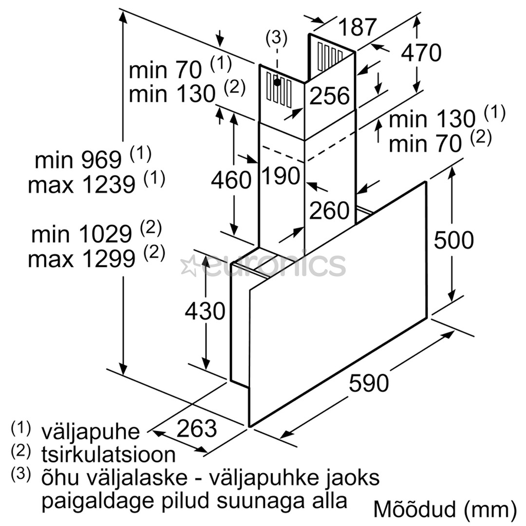 Bosch, 739 m³/h, laius 59 cm, must/roostevaba teras - Õhupuhasti