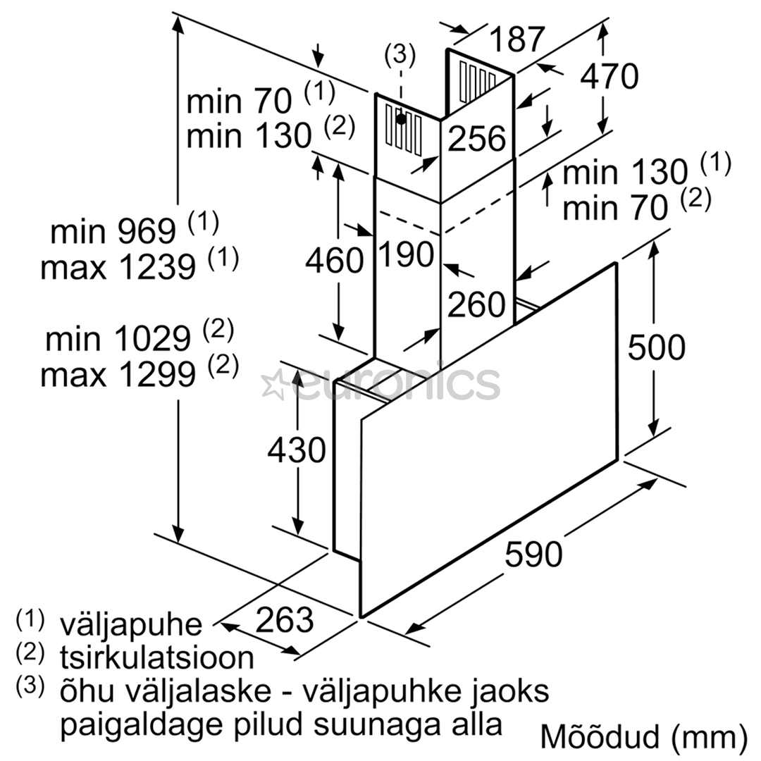 Bosch, 739 m³/h, laius 59 cm, must/roostevaba teras - Õhupuhasti