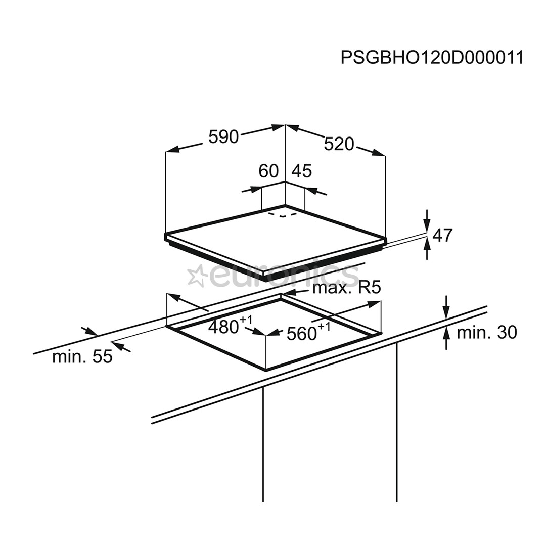 Electrolux 300, ширина 59 см, черный - Интегрируемая газовая варочная панель