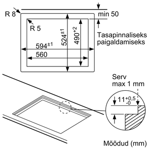 Bosch, laius 59 cm, must - Integreeritav gaasipliidiplaat