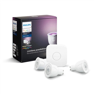Philips Hue White and Color Ambiance, GU10, 3 tk + sild, valge - Nutivalgusti komplekt