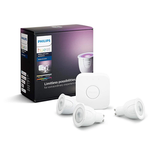 Philips Hue White and Color Ambiance, GU10, 3 tk + sild, valge - Nutivalgusti komplekt