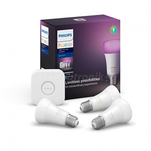 Philips Hue White and Color Ambiance, E27, 3 pcs + Bridge, white - Smart Light Starter Kit