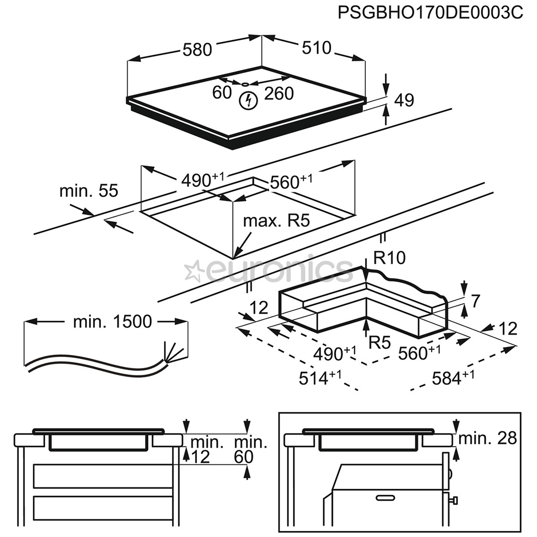 AEG 6000 Bridge, laius 58 cm, raamita, must - Integreeritav induktsioonpliidiplaat
