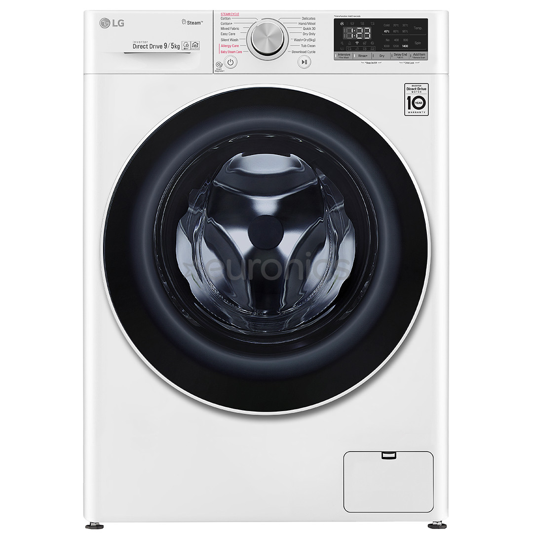 LG 9/5 kg, sügavus 56 cm, 1400 p/m - Kuivatiga pesumasin