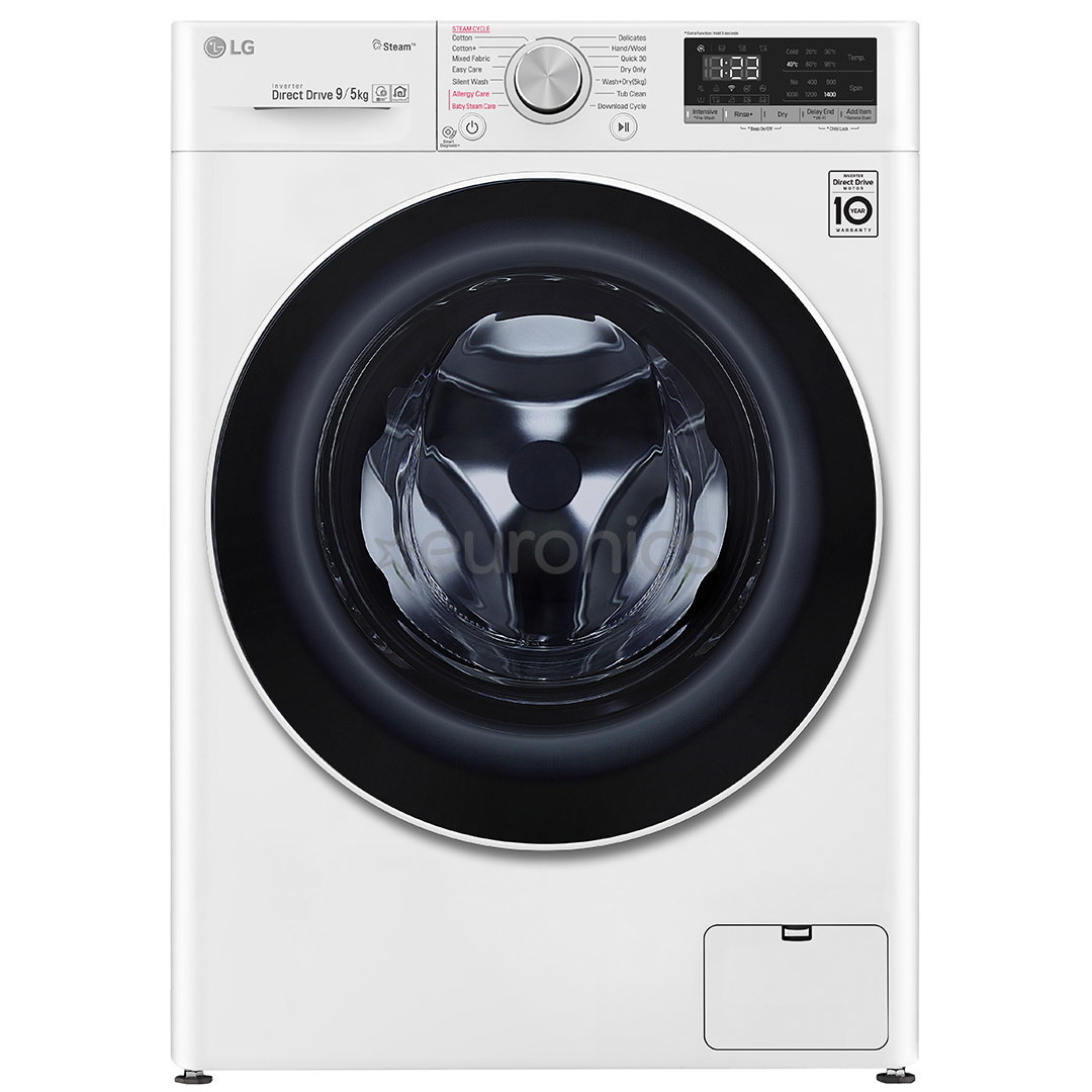 LG 9/5 kg, sügavus 56 cm, 1400 p/m - Kuivatiga pesumasin