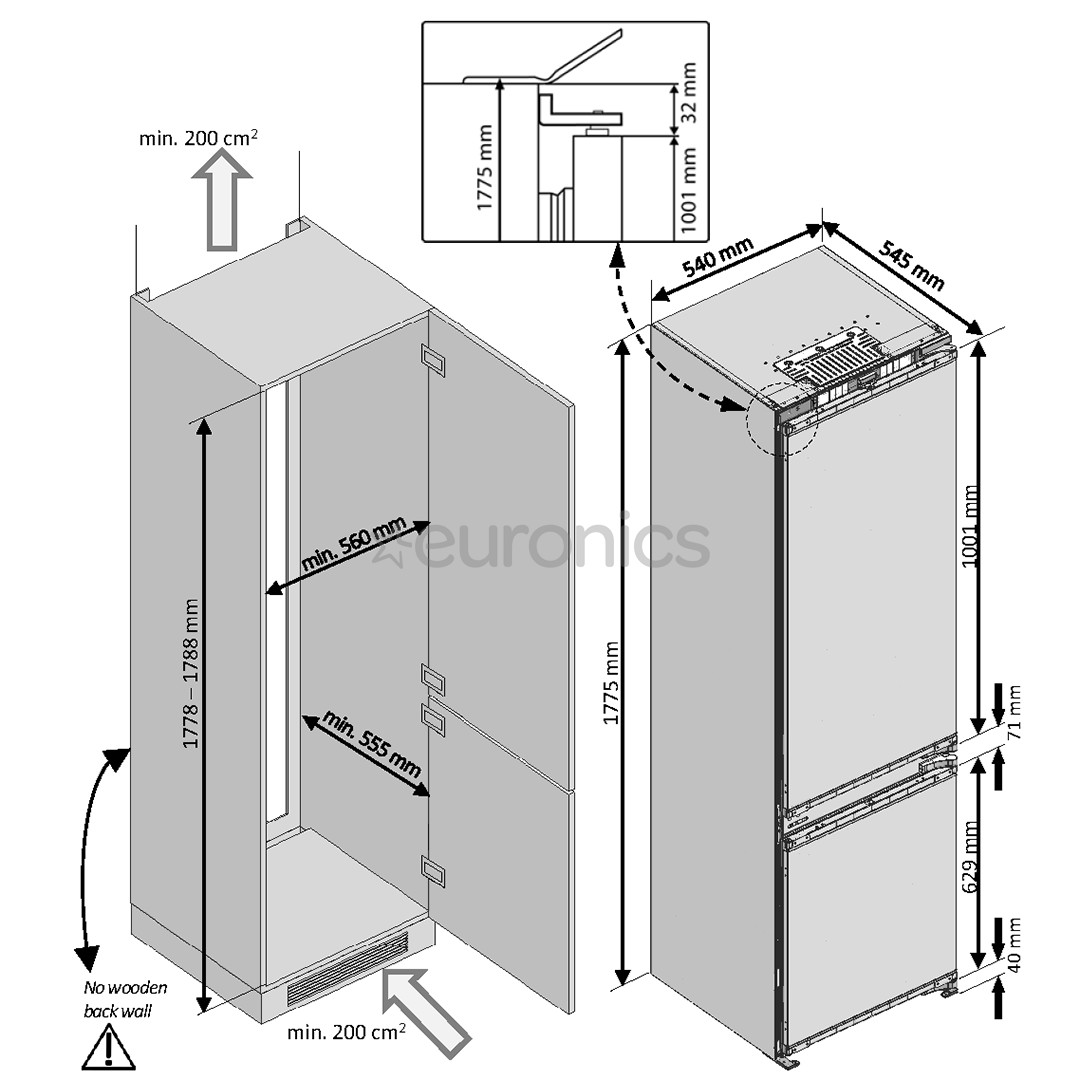 Built-in refrigerator Beko (178 cm)